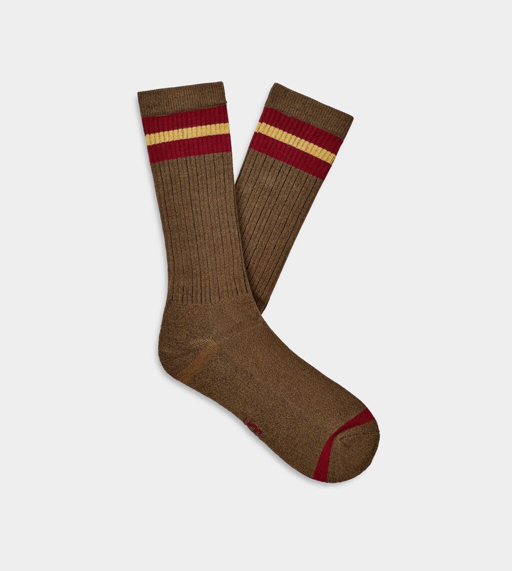 Ugg Noel Three Stripe Crew - Mens Socks - Brown - NZ (8965FPKGV)